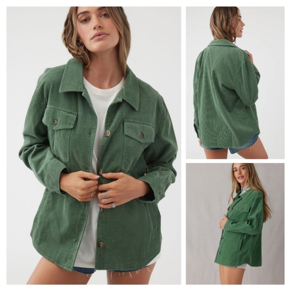New O'Neill Tidal Corduroy Button Up Jacket, Green, XL